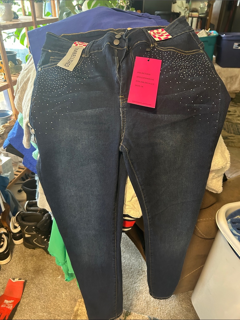 Dark Indigo Skinny Jeans with Rhinestone Detail